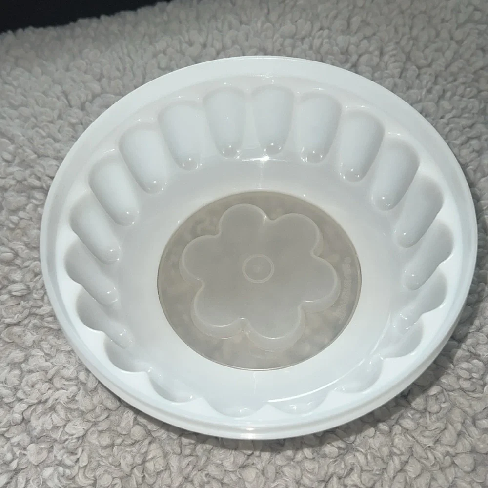 Vintage Tupperware white/clear Jello Mold - 3-piece set , flower shape
